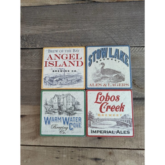 Vintage Beer Bar Coasters Set of Four / Cork Backs - Picture 2 of 7